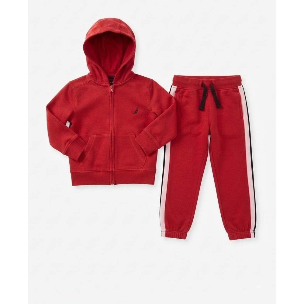 Nautica Tracksuit Set Kids Size 6 L/G Red Hoodie Joggers Side Stripe Good